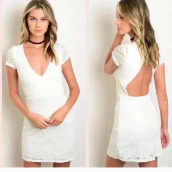 NEW Ivory mini lace dress with exposed back - Picture 1 of 3